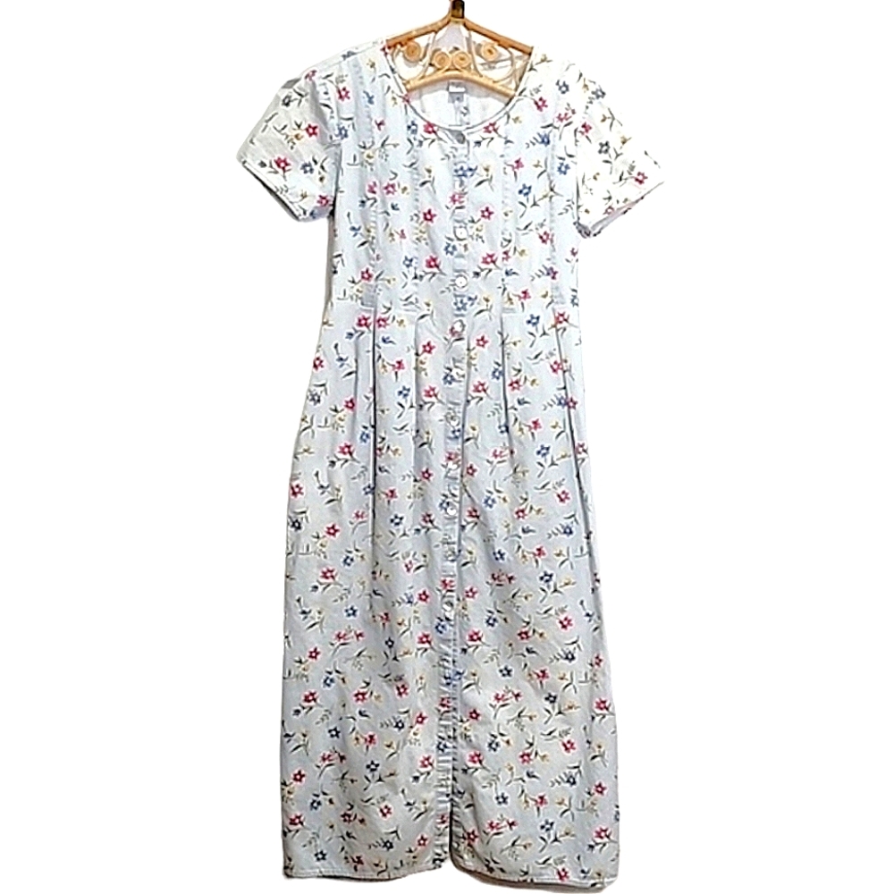 Robbie Bee button down 100% cotton denim floral dress with pockets size 12